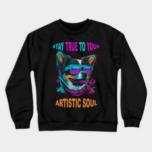 Dog Wearing Sunglasses - Retro Retrowave T-Shirt Design - Vector 2D Flat Punk Rock Graffiti Crewneck Sweatshirt